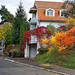 őszi színek, színek között fehér ház